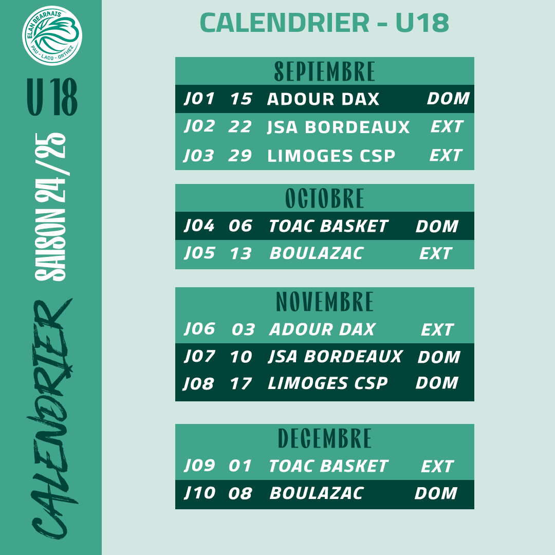 CALENDRIER U18